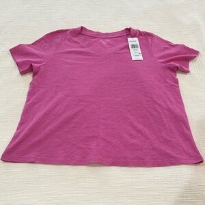 Eileen Fisher Tulip Pink Organic Slub Cotton V Neck Tee XS NWT